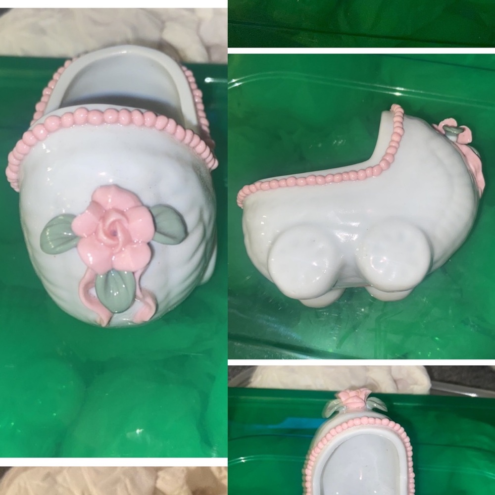 Vintage pink baby carriage, shower favors